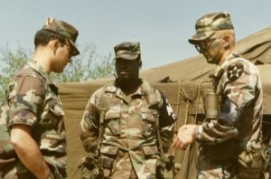 I didn't play team sports in high school or college, so I had a lot of ground to make up when I was commissioned as an infantry officer in the Army. Here I am preparing to go on patrol in the Korean DMZ, consulting with my company commander, CPT Ross Rich, and LT Luke Robinson, who was going on the patrol with me.